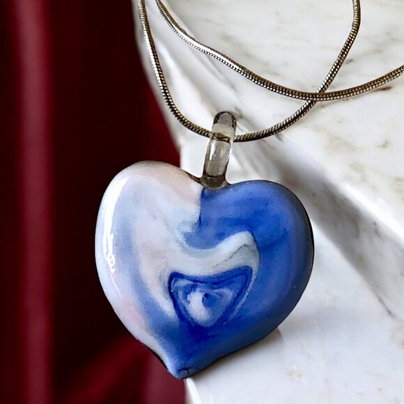 FAS Designer Italy Necklace Sterling Silver & Puffy Heart Pendant Double Sided - Picture 6 of 15